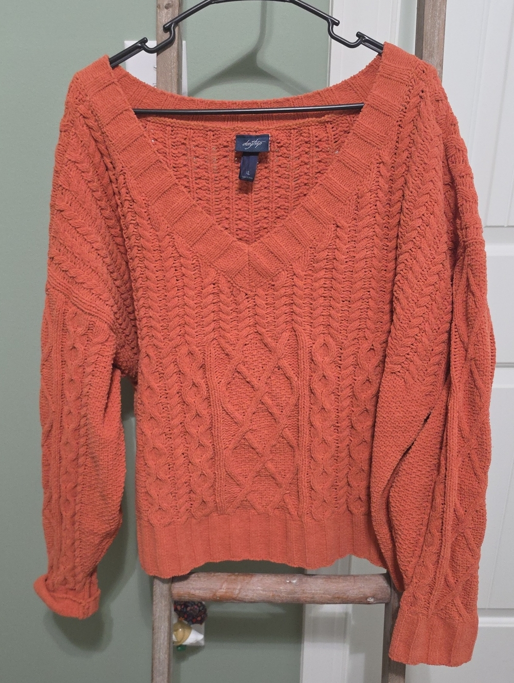 Daytrip Women’s V-Neck Cable Knit Sweater - Orange